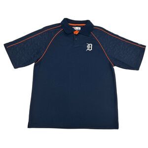 Detroit Tigers Shirt‎ Men's L Blue True Fan Short Sleeve Polo MLB
